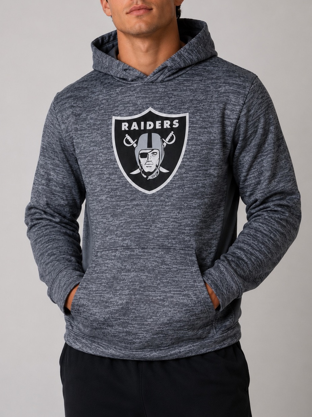 Mens Gray Camouflage Las Vegas Raiders Football team pull over hoodie, Las Vegas